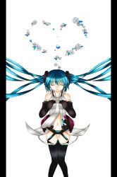 Rule 34 | 1girl, absurdres, bad id, bad pixiv id, blue flower, blue rose, flower, hatsune miku, hatsune miku (append), highres, long hair, pillarboxed, rose, solo, sorakase sawa, thighhighs, vocaloid, vocaloid append