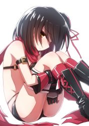 Rule 34 | 1girl, alice (mary skelter), alternate costume, black hair, gloves, hair ornament, hairclip, looking at viewer, mary skelter, mizunashi (second run), short hair, solo, yellow eyes