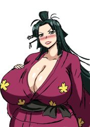 Rule 34 | breasts, chichi (manyuu hikenchou), green hair, highres, huge breasts, japanese clothes, looking at viewer, manyuu hikenchou