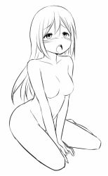 Rule 34 | 1girl, blush, breasts, greyscale, lineart, long hair, monochrome, no nipples, nude, open mouth, simple background, solo, white background, zaxwu