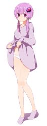 Rule 34 | 1girl, alternate costume, bare legs, blush, closed mouth, clothes lift, dress, dress lift, full body, hair ornament, hair tubes, hairpin, highres, lifted by self, long sleeves, looking at viewer, no shoes, panties, puffy long sleeves, puffy sleeves, purple dress, purple eyes, purple hair, purple socks, short hair with long locks, sidelocks, simple background, sleeves past wrists, socks, solo, standing, tareme, underwear, upskirt, vocaloid, voiceroid, white background, white panties, yusake san, yuzuki yukari
