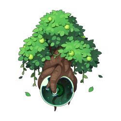 Rule 34 | chibi, core, floating, food, fruit, full body, hell tree, leaf, no humans, official art, plant, ragnarok online, simple background, solo, transparent background, tree, vines, yuichirou