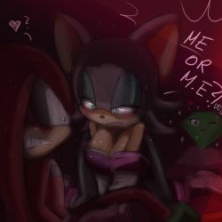 Rule 34 | 1boy, artist request, blush, couple, dark, english text, furry, furry female, furry male, furry with furry, gem, heart, knuckles the echidna, master emerald, rouge the bat, sexually suggestive, sonic (series)