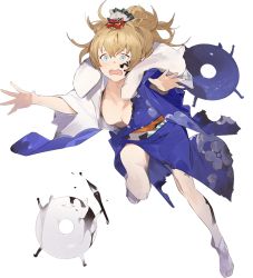 Rule 34 | 1girl, 2others, akira (kadokawa), blonde hair, blue eyes, enemy lifebuoy (kancolle), full body, gambier bay (kancolle), japanese clothes, kantai collection, kimono, long hair, multiple others, official art, open mouth, torn clothes, torn kimono, transparent background