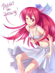 Rule 34 | 1girl, atomix, blush, breasts, cleavage, hair ornament, long hair, red eyes, red hair, wink