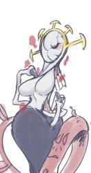 Rule 34 | 184nx, 1girl, blush stickers, claws, crown, double (skullgirls), closed eyes, monster, monster girl, skullgirls, solo, tentacles, white background