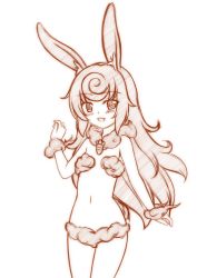 Rule 34 | 1girl, animal ears, bikini, blush, flat chest, highres, long hair, looking at viewer, minaha (playjoe2005), monochrome, rabbit ears, simple background, smile, solo, swimsuit, white background