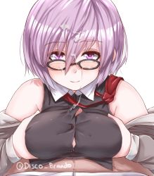 Rule 34 | 1boy, 1girl, black dress, blush, breasts, breasts squeezed together, cum, cum on body, cum on clothes, cum on eyewear, cum on hair, cum on upper body, cum string, disco brando, dress, ejaculation, ejaculation between breasts, facial, fate/grand order, fate (series), glasses, hetero, jacket, large breasts, looking at viewer, looking over eyewear, mash kyrielight, necktie, paizuri, paizuri under clothes, penis, penis peek, pov, projectile cum, purple eyes, purple hair, red necktie, short hair, simple background, smile, solo focus, twitter username, white background