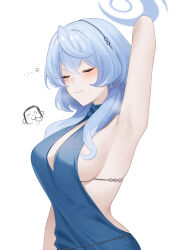 Rule 34 | 1girl, absurdres, ako (blue archive), ako (dress) (blue archive), armpits, blue archive, blue dress, blue hair, blush, breasts, closed mouth, commentary request, doodle sensei (blue archive), dress, gfpebs, highres, large breasts, medium hair, official alternate costume, sensei (blue archive), sideless dress, sideless outfit, simple background, sleeveless, sleeveless dress, white background
