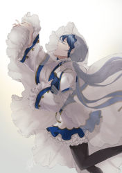Rule 34 | 1girl, absurdres, artist name, artist request, black legwear, blue hair, blue ribbon, blue skirt, blush, breasts, closed eyes, cloud hair ornament, detached collar, dress, female focus, floating hair, frilled skirt, frilled sleeves, frills, hair between eyes, hair tie, highres, long hair, long sleeves, looking at viewer, love live!, love live! school idol festival, love live! school idol project, low ponytail, miniskirt, nail, nail polish, parted lips, pink nails, plaid, plaid dress, plaid skirt, pleated, pleated dress, pleated skirt, ponytail, ribbon, skirt, smile, solo, sonoda umi, standing, standing on one leg, veil, wavy hair, white background, white detached collar, white dress, yellow eyes