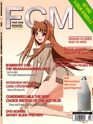 Rule 34 | 00s, 1girl, 4chan, animal ears, ass, barcode, bare legs, bare shoulders, barefoot, blush, bottle, breasts, brown hair, character name, copyright name, cover, dated, dress, english text, fake cover, fcm, floating hair, from side, full body, gradient background, happy, highres, holo, imageboard colors, kneeling, kneepits, kuroda kazuya, leaning forward, legs, long hair, long sleeves, looking at viewer, looking back, magazine (object), magazine cover, off shoulder, official art, open mouth, parted bangs, red eyes, red hair, short dress, side slit, sidelocks, small breasts, smile, solo, spice and wolf, tail, third-party edit, v arms, very long hair, wolf ears, wolf tail