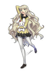 Rule 34 | 1girl, blonde hair, blush, doll, long hair, official style, original, pantyhose, persona, persona q: shadow of the labyrinth, persona q (series), rabbit, rei (persona q), school uniform, skirt, stuffed animal, stuffed rabbit, stuffed toy, very long hair, werkbau, white pantyhose