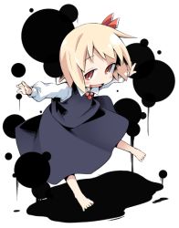 Rule 34 | 1girl, barefoot, blonde hair, chibi, child, embodiment of scarlet devil, female focus, hair ribbon, ham (points), ink, outstretched arms, red eyes, ribbon, rumia, short hair, solo, spread arms, touhou