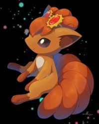 Rule 34 | absurdres, black background, choice specs, closed mouth, commentary request, creatures (company), full body, game freak, gen 1 pokemon, highres, nintendo, no humans, nullma, pokemon, pokemon (creature), signature, smile, solo, toes, vulpix
