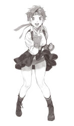 Rule 34 | 1girl, ankle boots, boots, boxing gloves, capcom, conto, fingerless gloves, full body, gloves, greyscale, headband, highres, kasugano sakura, monochrome, open mouth, panties, skirt, sleeves rolled up, street fighter, street fighter v, turtleneck, underwear