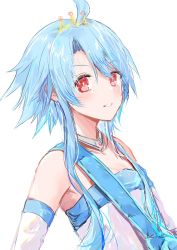 Rule 34 | 1girl, aisu (icicleshot), blue hair, blush, crown, dress, elbow gloves, gloves, highres, looking at viewer, mini crown, neptune (series), power symbol, power symbol-shaped pupils, red eyes, short hair with long locks, simple background, sketch, solo, symbol-shaped pupils, upper body, white background, white heart (neptunia)