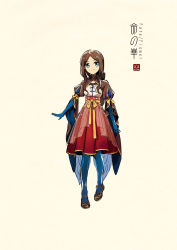 Rule 34 | 1girl, adapted costume, arm at side, artist name, beige background, blue gloves, blue pantyhose, blush, breasts, brown footwear, closed mouth, concept art, copyright name, dress, elbow gloves, fate/grand order, fate (series), female focus, frills, full body, gloves, hair ornament, highres, leonardo da vinci (fate), leonardo da vinci (fate/grand order), leonardo da vinci (rider) (fate), logo, long sleeves, looking at viewer, low ponytail, outstretched arm, pantyhose, ponytail, puff and slash sleeves, puffy sleeves, ribbon, sash, see-through, shoes, simple background, small breasts, smile, solo, standing, toggles, wavy hair, wide sleeves, yellow ribbon, zerocastle