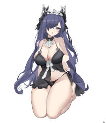 Rule 34 | 1girl, :o, absurdres, alternate costume, ascot, august von parseval (azur lane), azur lane, babydoll, bare legs, barefoot, black babydoll, black camisole, black panties, blue eyes, blue hair, breasts, camisole, chinese commentary, cleavage, commentary, detached collar, english commentary, full body, groin, hair between eyes, hair over one eye, highres, horns, large breasts, long hair, looking at viewer, maid headdress, midriff, mixed-language commentary, nico-weiyan, open mouth, panties, see-through, seiza, signature, simple background, sitting, sleepwear, solo, strap pull, thighs, underwear, white ascot, white background, wing collar