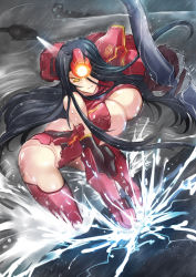 Rule 34 | 1girl, aircraft, armor, ass, bikini armor, black hair, blood, blue blood, bouncing breasts, breasts, ch-53, cleavage, cleavage cutout, clothing cutout, colored blood, crimson typhoon, dragon, eastern dragon, facial hair, fighting stance, glowing, glowing blood, haganef, hair over one eye, helicopter, huge breasts, jaeger (pacific rim), legendary pictures, leotard, lights, long hair, looking at viewer, mecha, mecha musume, mechanical arms, mustache, pacific rim, pan pacific defense corps, personification, rain, red armor, revealing clothes, robot, single mechanical arm, smile, solo, storm, thong leotard, very long hair, water, yellow eyes