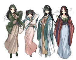 Rule 34 | 4girls, chinese clothes, dragon girl, hanfu, looking at viewer, multiple girls, smoking, tuanshan, very long sleeves