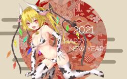 Rule 34 | 1girl, 2021, animal ears, animal print, asa no ha (pattern), bell, bikini, black choker, blonde hair, breasts, choker, cleavage, commentary, cow ears, cow horns, cow print, cow print bikini, crystal, dai zu san, demon tail, elbow gloves, fake animal ears, fake horns, fangs, flandre scarlet, front-tie bikini top, front-tie top, gloves, hair ribbon, halterneck, happy new year, horns, leaning forward, long hair, looking at viewer, medium breasts, navel, neck bell, new year, open mouth, print bikini, print gloves, print thighhighs, red eyes, red ribbon, ribbon, side-tie bikini bottom, side ponytail, solo, swimsuit, tail, thighhighs, touhou, white bikini, white gloves, white thighhighs, wings