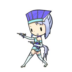 Rule 34 | 10s, 1girl, bare shoulders, blue hair, blue rose (tiger &amp; bunny), chibi, elbow gloves, full body, gloves, gun, high heels, karina lyle, panties, potaaju, shoes, simple background, solo, thighhighs, thorns, tiger &amp; bunny, underwear, weapon