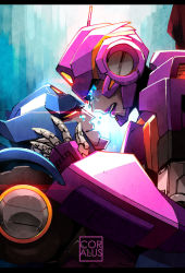 Rule 34 | 1boy, 1girl, autobot, coralus, crying, glowing, glowing eyes, hand on another&#039;s face, highres, nautica (transformers), skids (transformers), transformers