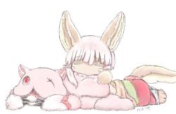 Rule 34 | 10s, artist request, closed eyes, furry, lowres, made in abyss, nanachi (made in abyss), short hair, sleeping, white hair