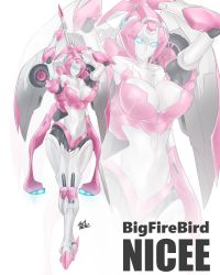 Rule 34 | 1girl, absurdres, arcee, artist name, axelnekokitty, big firebird toys, blue eyes, breasts, cleavage, crossed legs, highres, holding, holding sword, holding weapon, large breasts, lips, looking at viewer, navel, nicee, self-upload, signature, simple background, solo, sword, transformers, weapon, white background