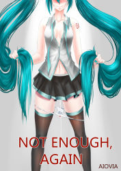 Rule 34 | 1girl, absurdres, aiovia, aqua hair, artist name, blush, bow, bow panties, breasts, groin, hatsune miku, highres, holding, holding own hair, long hair, nail polish, navel, panties, panty pull, pussy juice, pussy juice on panties, skirt, small breasts, smile, solo, sweat, tattoo, thighs, twintails, underwear, vocaloid, white panties
