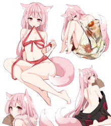 Rule 34 | 1girl, :q, animal ear fluff, animal ears, asazuki norito, back, bare legs, bare shoulders, barefoot, black kimono, blush, borrowed character, breasts, clothes down, commentary request, commission, floral print, fox ears, fox girl, fox tail, from behind, full body, hand fan, holding, holding fan, holding ribbon, japanese clothes, kimono, knees up, long hair, looking at viewer, looking back, mouth hold, multiple views, naked ribbon, no bra, original, pink hair, pink tail, pixiv commission, print kimono, puckered lips, red eyes, red ribbon, ribbon, ribbon in mouth, sideways glance, sitting, small breasts, smile, tail, tongue, tongue out, very long hair, wariza