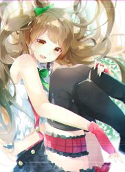 Rule 34 | 10s, 1girl, bow, brown eyes, brown hair, hair bow, highres, long hair, love live!, love live! school idol festival, love live! school idol project, minami kotori, open mouth, roku (ciel-kuromu), side ponytail, smile, solo, thighhighs