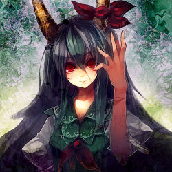 Rule 34 | 1girl, ex-keine, female focus, green hair, horns, kamishirasawa keine, long hair, red eyes, solo, touhou, ukyo rst