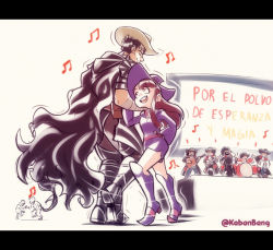 Rule 34 | berserk, crossover, dancing, dragonball z, guts (berserk), hat, kagari atsuko, little witch academia, mexico, musical note, naruto (series), open mouth, parody, spanish text, witch hat