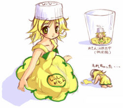 Rule 34 | blonde hair, c.c. lemon, c.c. lemon (character), cup, in container, in cup, mascot, mini person, minigirl, multiple views, simple background, tan, white background