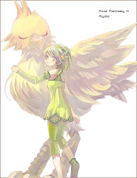 Rule 34 | 1990s (style), character name, chocobo, copyright name, final fantasy, final fantasy iv, green hair, retro artstyle, rydia (ff4), solo