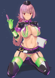 Rule 34 | 1girl, belt, blue background, blush, boots, bra, braid, breasts, cleavage, clipboard, closed mouth, commentary request, doushimasho, fate/grand order, fate (series), florence nightingale (fate), florence nightingale (trick or treatment) (fate), folded braid, full body, garter straps, gloves, green bra, green gloves, green panties, green thighhighs, hat, high heel boots, high heels, holding, holding syringe, kneeling, lactation, large breasts, legs apart, long hair, looking at viewer, microskirt, midriff, name tag, navel, nurse cap, official alternate costume, panties, pink hair, purple footwear, red eyes, short sleeves, shrug (clothing), side-tie panties, sideboob, simple background, single braid, skirt, solo, syringe, thigh boots, thighhighs, underwear, very long hair