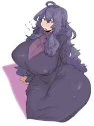 Rule 34 | 1girl, ahoge, alternate breast size, ass, black dress, black hair, blush, breasts, creatures (company), curvy, dress, game freak, hex maniac (pokemon), highres, huge ass, large breasts, leebo (leeboxxx), long hair, nintendo, pokemon, pokemon xy, simple background, solo, white background, wide hips