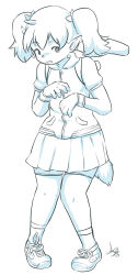 Rule 34 | 1girl, animalization, aogami, backpack, bag, bike shorts, blush, gloves, hair ribbon, highres, jacket, long hair, open mouth, ribbon, saru getchu, sayaka (saru getchu), shoes, short twintails, shorts, shorts under skirt, skirt, sneakers, solo, stuffed toy, tail, twintails, white background
