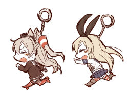 Rule 34 | 10s, 2girls, amatsukaze (kancolle), blonde hair, chasing, chibi, dress, elbow gloves, gloves, hair tubes, hairband, kantai collection, charm (object), long hair, mk, multiple girls, open mouth, sailor dress, school uniform, serafuku, shimakaze (kancolle), silver hair, sketch, skirt, striped clothes, striped legwear, striped thighhighs, thighhighs, twintails, two side up