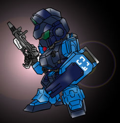 Rule 34 | artist request, blue destiny 01, chibi, gun, gundam, gundam side story: the blue destiny, mecha, robot, shield, weapon