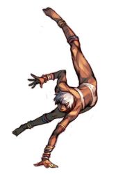 Rule 34 | 1girl, anklet, arm support, armlet, back, bare shoulders, barefoot, bikini, blue eyes, bracelet, breasts, capcom, dark-skinned female, dark skin, elena (street fighter), feet, fingernails, full body, handstand, hungry clicker, jewelry, leg up, long arms, medium breasts, muscular, one arm handstand, open mouth, short hair, solo, street fighter, street fighter iii (series), swimsuit, thighs, toned, white background, white hair