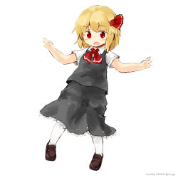 Rule 34 | blonde hair, fang, frilled skirt, frills, hair ornament, ice (icegray), red eyes, rumia, shirt, short hair, short sleeves, simple background, skirt, solo, touhou, vest, white background