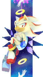 Rule 34 | 1girl, blood, furry, furry male, interlocked fingers, looking at viewer, maria robotnik, noto (noterkgk), own hands together, pink blood, red eyes, ring (sonic), shadow the hedgehog, solo focus, sonic (series), sonic adventure 2, sonic the hedgehog, space, star (sky), super shadow, twitter username