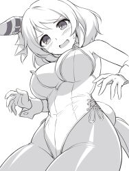 Rule 34 | 1girl, animal ears, blush, detached collar, from below, greyscale, hishi miracle (umamusume), horse ears, horse girl, horse tail, looking at viewer, monochrome, nontraditional playboy bunny, nose blush, open mouth, pantyhose, pataneet, rabbit tail, short hair, solo, tail, umamusume, wrist cuffs