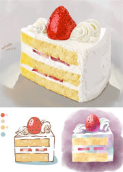 Rule 34 | cake, color guide, dated, food, food focus, fruit, highres, icing, no humans, original, shadow, signature, still life, strawberry, strawberry shortcake, tainosuke