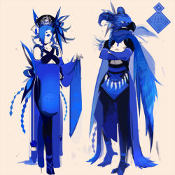 Rule 34 | blue eyes, blue theme, crossed arms, detached sleeves, hair over one eye, ookami (pixiv27280), original, standing