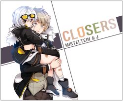 Rule 34 | 2boys, age switch, bad id, bad pixiv id, bandages, bandaid, carrying, character name, closers, color switch, copyright name, glasses, green eyes, j (closers), jacket, male focus, mistilteinn (closers), multiple boys, aged up, open clothes, open jacket, role reversal, seok, sunglasses, thumb sucking, white hair, aged down