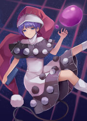 Rule 34 | 1girl, absurdres, black capelet, black dress, blob, blue eyes, blue hair, book, capelet, closed mouth, diary, doremy sweet, dream soul, dress, hat, highres, holding, holding book, koizumo, looking at viewer, multicolored clothes, multicolored dress, nightcap, pom pom (clothes), red hat, short hair, socks, solo, touhou, white dress, white socks