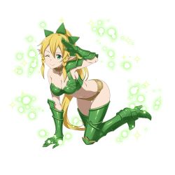 Rule 34 | 1girl, ;p, armor, armpits, bikini, bikini armor, blonde hair, boots, braid, breasts, cleavage, collarbone, elf, fairy, flower, full body, green bikini, green eyes, green ribbon, hair between eyes, hair ribbon, hibiscus, high heel boots, high heels, high ponytail, highres, holding, jewelry, leafa, long hair, medium breasts, navel, official art, one eye closed, outstretched arm, pointy ears, purple flower, red flower, ribbon, simple background, sitting, solo, sunglasses, swimsuit, sword art online, thighhighs, toes, tongue, tongue out, transparent background, tree, twin braids, very long hair, water, white-framed eyewear, white background, yellow bikini